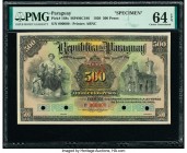 Paraguay Republica del Paraguay 500 Pesos 30.12.1920 Pick 148s Specimen PMG Choice Uncirculated 64 EPQ. Four POCs.

HID09801242017

© 2020 Heritage Au...