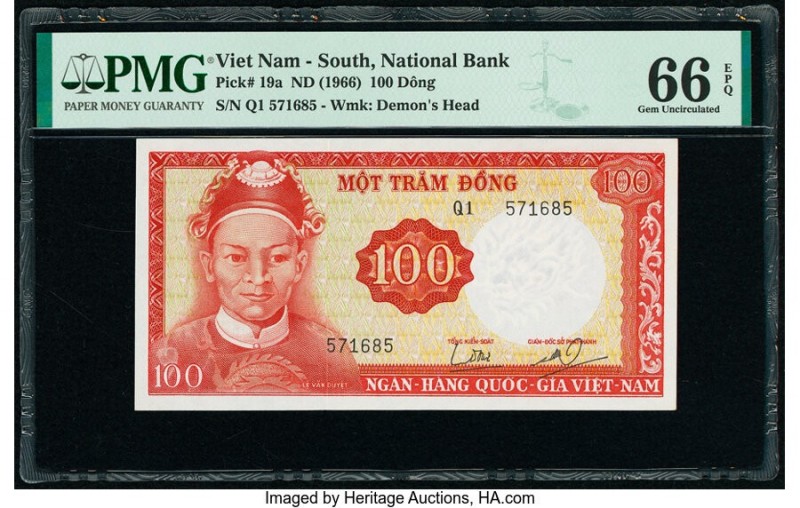 South Vietnam National Bank of Viet Nam 100 Dong ND (1966) Pick 19a PMG Gem Unci...