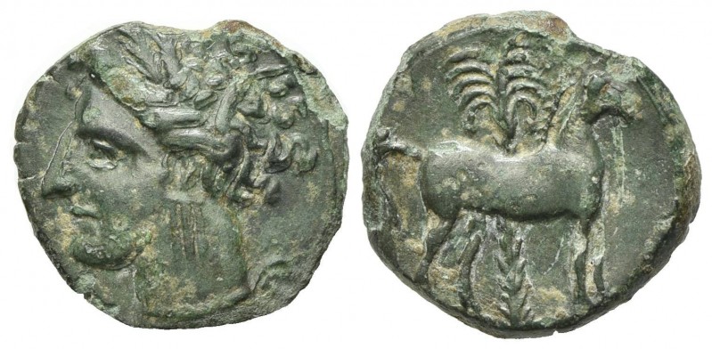 Bronze Æ
Carthage, c. 400-350 BC, Wreathed head of Tanit l. / Horse standing r....