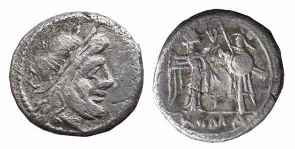 Victoriatus AR
dated after 211 BC, Rome, Laureate head of Jupiter right / Victo...