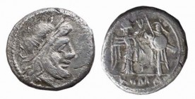 Victoriatus AR
dated after 211 BC, Rome, Laureate head of Jupiter right / Victory advancing right, crowning trophy; ROMA in exergue
19 mm, 2,71 g
C...