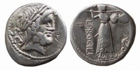 Denarius AR
L. Procilius, 80 BC, Laureate head of Jupiter r., behind, S C downwards, R / Juno Sospita standing r., holding shield in l. hand and hurl...