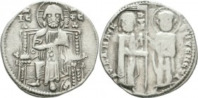 Grosso AR
Venice, Giovanni Dandolo (1280-1289), IO DANDVL' DVX S M VENETI, Doge and S. Marco standing facing, holding banner between them / Christ se...