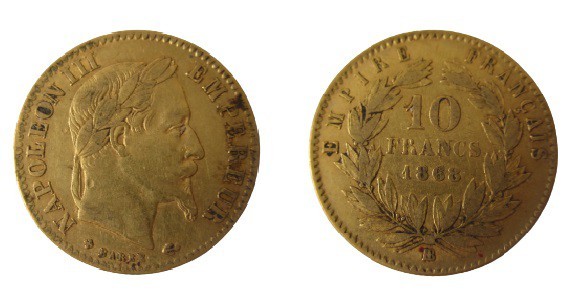10 Francs AV
Napoleon III, 1868
3,22 g