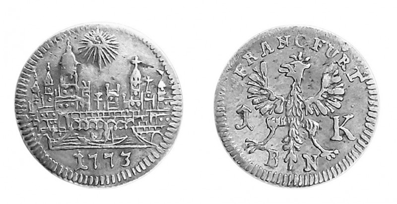 1 Kreuzer AR
Frankfurt, Stadtansicht, 1773
16 mm, 0,6 g