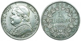 1 Lira AG
Pius IX 1866
23 mm, 5 g