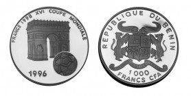 1000 Francs AR
Benin, World Cup 1998, France, 1996
35 mm, 16,39 g