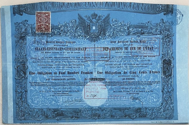 Austria Vienna Obligation of 500 Francs 1863 "Staats-Eisenbahn-Gesellschaft"
# ...