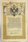 Austria Vienna 5-1/2% State War Bond of 100 Kronen 1916 Staatsanleihe
# 010 007579; Kriegsanleihe; VF