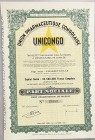 Belgian Congo Elisabethville Share 1000 Francs 1945 "UNICONGO"
# 33553; Union Pharmaceutique Congolaise "UNICONGO"; Capital: 54500000 Francs in 54500...