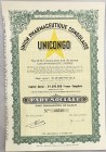 Belgian Congo Elisabethville Share 1000 Francs 1945 "UNICONGO"
# 33546; Union Pharmaceutique Congolaise "UNICONGO"; Capital: 54500000 Francs in 54500...