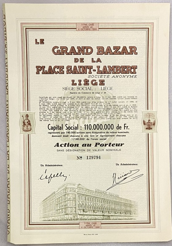 Belgium Liege Share 1944 "Le Grand Bazar de la Place Saint-Lambert"
# 129794; C...