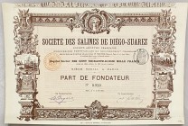 France Paris Founder's Share 500 Francs 1895 "Société des Salines de Diègo-Suarez"
# 0920; Capital: 672000 Francs in 1344 Shares of 500 Francs; AUNC...