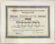 Germany Frankenstein Ordinary Share 1000 Mark 1910 "Frankenstein-Munsterberg-Nimptsch'er Kreisbahn-Aktiengesellschaft"
# 0391; Capital: 3232000 Mark ...