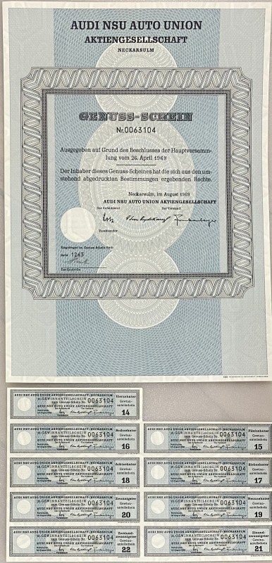 Germany Neckarsulm Genuss-Schein 1969 "AUDI NSU AUTO UNION AKTIENGESELLSCHAFT"
...