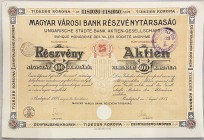 Hungary Budapest Share 400 Kronen 1923 "Ungarische Städte-Bank"
# 1181026 - 1181050; "Magyar Városi Bank"; AUNC