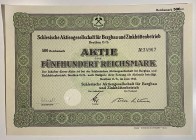Poland Beuthen O./S. Silesian Mining and Zinc Smelting Company Share 500 Reichsmarks 1943 
Schlesische AG für Bergbau und Zinkhüttenbetrieb, Aktie üb...