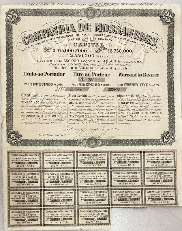 Portugal Lisbon 25 Shares 1894 "Companhia de Mossamedes" LLS
# 333851 - 333875;...