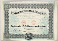 Senegal Dakar Share 100 Francs 1928 "Etablissements A. Lecomte"
# 229797; Capital: 25000000 Francs in 250000 Actions; XF