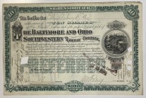 United States New York Baltimore and Ohio Southwestern Railway Company Share 10 Shares 1894 
Canceled; # B11445