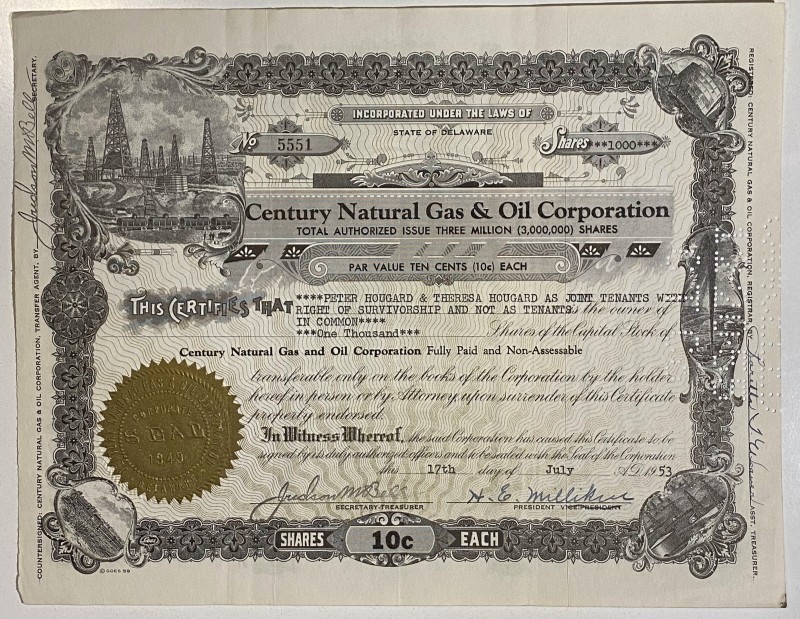 United States Delaware Century Natural Gas & Oil Corporation Share 1000 Shares 1...