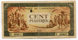 French Indochina 100 Piastres 1942 - 1945
P# 73; # Y 003021; VF