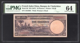 French Indochina 10 Piastres 1947 PMG 64
P# 80; UNC