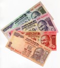 India 10 - 20 - 50 - 100 Rupees 2013 
P# 102g, 103c, 104b, 105f; UNC