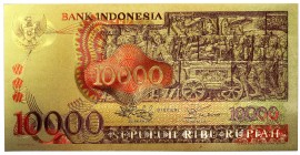 Indonesia 10000 Rupiah 1975 
Colored Gold Foil Plated Banknote / Borobudur Bali Mask