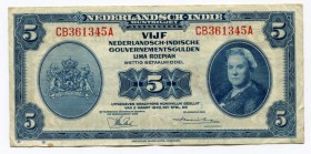 Netherlands Indies 5 Gulden 1943 
P# 113a; # CB361345A; VF