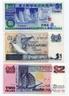 Singapore 2 x 1 Dollar & 2 Dollars 1976 - 1992
P# 9, 18a (Replacement Note Z/1 329991), 28; XF-UNC