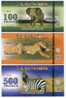 Africa Set La Savanna 100-200-500 Francs 2015 
UNC; # A/1 000316; Fun Note - Private Issue