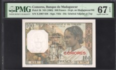 Comoros 100 Francs 1963 PMG 67 EPQ
P# 3b; UNC