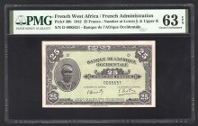 French West Africa 25 Francs 1942 Rare Type PMG 63 EPQ
P# 30b; UNC