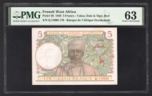 French West Africa 5 Francs 1943 PMG 63
P# 26; UNC