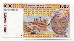 Ivory Coast 1000 Francs 1999 
P# 111Ai; UNC