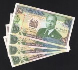 Kenya 4 x 10 Shillings 1989 
P# 24a; UNC