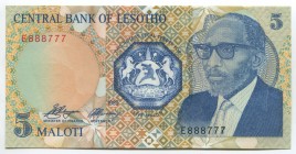 Lesotho 5 Maloti 1989 Fine Number
P# 10a; № E 888777; UNC; Fine Number