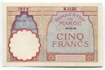 Morocco 5 Francs 1941 RARE
P# 23Ab; № D.1125 773; aUNC; RARE