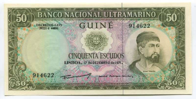 Portuguese Guinea 50 Escudos 1971 
P# 44a; UNC; "Nuno Tristão"