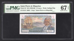 Saint Pierre and Miquelon 5 Francs 1950 -1960 PMG 67 EPQ
P# 22; UNC