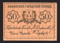 Russia Azerbaijan Baku 50 Kopeks 1918 
P# S728; UNC