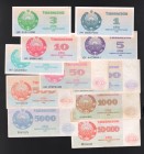 Uzbekistan 1-3-5-10-25-50-100-200-500-1000-5000-100000 Som 1992 
P# 61-72; VF-UNC