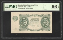 Russia - RSFSR 3 Roubles 1922 PMG 66
P# 128; UNC