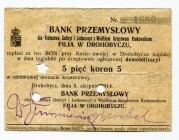 Russia - Ukraine Drogobych 5 Korun 1914 
Ryab# 14189; Industrial Bank of Galicya; Oval sstamp