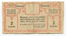 Russia - Ukraine Beregovo 2 Korona 1919 
Ryab# 13600; City Government