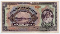 Czechoslovakia 5000 Korun 1920 Specimen
P# 19s; № 291211; UNC; Large Banknote