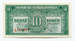 Czechoslovakia 10 Korun 1945 
P# 60a; # YH 195267; UNC