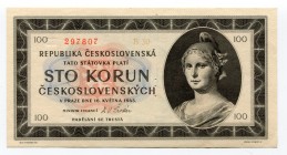 Czechoslovakia 100 Korun 1945 Specimen
P# 67s; # B30 297807; UNC