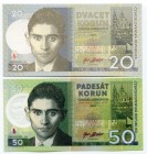 Czechoslovakia Lot of 2 Banknotes 2019 Specimen "FRANZ KAFKA"
50 Korun & 20 Korun 2019; Famous Czech (Prague) writer Franz Kafka (1883-1924); View of...